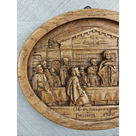 Oberammergau Passion 1990 Carved Wooden Wall Plaque With Last Supper Scene - Picture 3 of 6